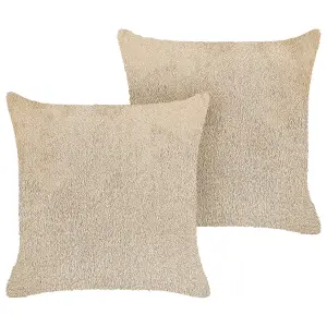 Set of 2 Cushions PILEA Faux Fur 45 x 45 cm Solid Beige