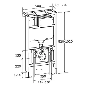 820mm Toilet Frame & Concealed Cistern for Wall Hung Toilet Pans