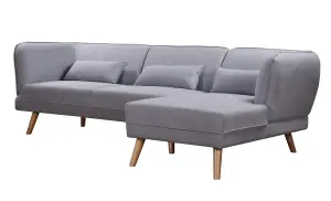 Cove 3 Seater Corner Sofa in Grey Fabric with Wooden Legs, Right Hand Chaise, Premium Quality