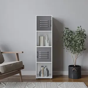 URBNLIVING 120cm Height 4 Cube Bookcase Grey Metal Door Display Storage Unit Shelving Cupboard White