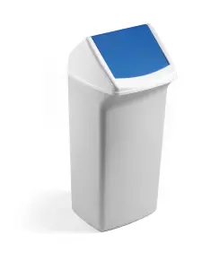 Durable DURABIN Contemporary White Square Recycling Bin + Blue Swing Lid - 40L