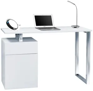 Centurion Supports CALISTA Gloss White with Brushed Steel Legs Contemporary Home Office Computer Desk