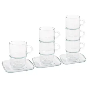 Cozy Stacking Glass Coffee Cups & Saucers 12pc Set - 350ml