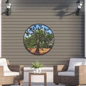 MirrorOutlet Metal Round shaped Decorative Tree Garden Mirror 80cm X 80cm