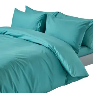 Homescapes Teal Egyptian Cotton Duvet Cover with Pillowcases 200 TC, Super King