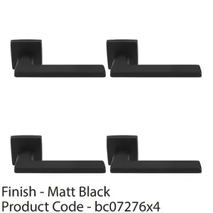 4 PACK - Premium Sleek Slim Door Handle Set - Matt Black Angled Lever on Square Rose