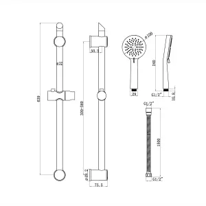 ENKI, ES020, Shower Slider Riser Rail Kit, Includes Adjustable Slider, 3 Setting Shower Head, Soap Dish, Hose, Durable Chrome