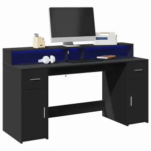 Berkfield Desk with LED Lights Black 160x55x91 cm Engineered Wood