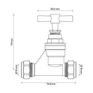 Flomasta Brass Compression Heating & sanitary Shut-off Stop cock, (Dia)15mm x 15mm