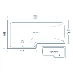 Ideal Standard Concept Space Gloss White Right-hand Easy access bath (L)1695mm (W)845mm