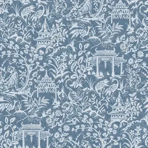 Galerie Secret Garden Blue Botanical Toile Wallpaper Roll