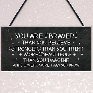 Red Ocean Braver Stronger Beautiful Friendship Sign Hanging Wall Decor Best Friend Gift Motivational Inspirational Sign