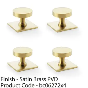 4 PACK - Slim Round Cabinet Door Knob & Matching Backplate - Satin Brass 38mm Handle