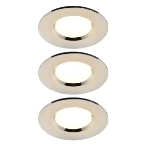 GoodHome Etana Polished Chrome effect Non-adjustable LED Warm white Downlight 4.7W IP65, Pack of 3