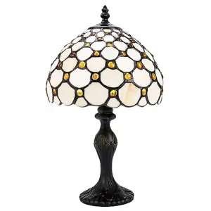 Traditional Amber Stained Glass Tiffany Table Lamp with Multiple Circular Beads