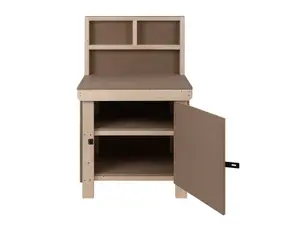 Wooden MDF Top Workbench With Lockable Cupboard (V.9) (H-90cm, D-70cm, L-90cm) with back panel and double shelf