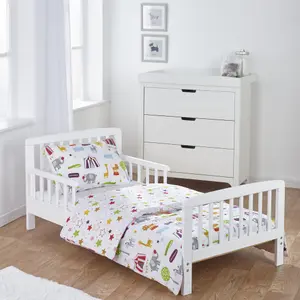 Kinder Valley 7 Piece Toddler Bed Bundle White with Kinder Flow Mattress - Circus Friends Bedding