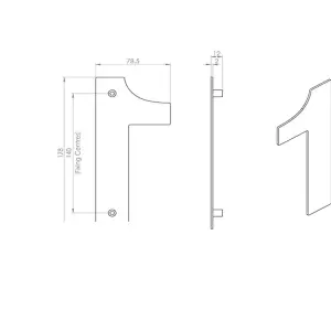 178mm Front Door Numerals '1' 140mm Fixing Centres Satin Stainless Steel