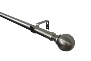 GoodHome Athens Satin Grey Nickel effect Extendable Ball Single curtain pole set Set, (L)1200mm-2100mm (Dia)28mm