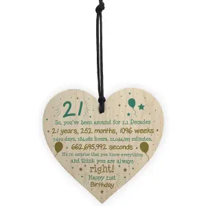 Red Ocean 21st Birthday Gift For Daughter Son Wooden Hanging Heart Twenty One Birthday Card