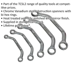 5-Piece Offset Angled Obstruction Spanner Set with 12-Point Bi-Hex Ring Wrenches