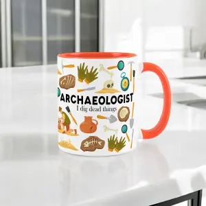 Archeologist Mug - Humourous Dinosaur Excavation Trades Funny Novelty Gift - Tea/Coffee Hot Drinks Orange Ceramic Cup Present