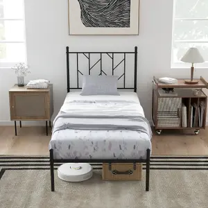 Costway Single Metal Bed Frame Heavy-duty Slatted Platform Bed with Headboard