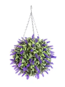 Pair of Best Artificial 28cm Purple Lush Lavender Hanging Basket Flower Topiary Ball - Weather & Fade Resistant