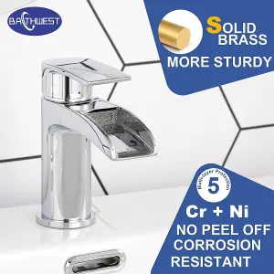 BATHWEST Waterfall Chrome Bathroom Monobloc Basin Sink Mixer Taps Single Lever Taps Mixer Faucet