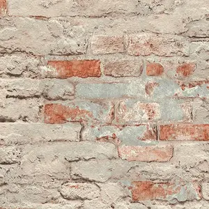 Brick Effect Wallpaper Rasch Paste The Wall Textured Vinyl Red Grey