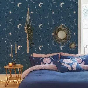 Sassy B Blue Novelty Metallic effect Embossed Wallpaper