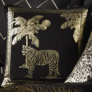 Tiger Tiger Opulent Foil Printed Luxury Black Velvet Filled Cushion