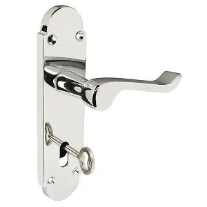 Z76 Victorian Scroll Lock Door Handles, Chrome, Shaped, 168 x 42mm - Handlestore