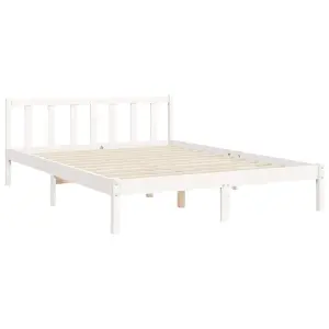 Berkfield Bed Frame with Headboard White King Size Solid Wood