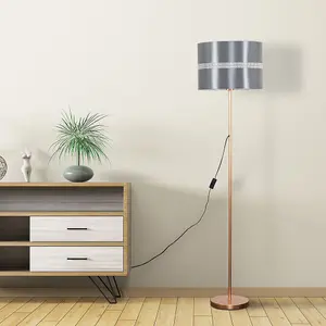 ValueLights Modern Standard Floor Lamp Base In Copper Metal Finish With Black Shade