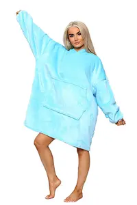 MS9 Women's Oversized Hoodie Wearable Blanket Hoodie Top With Sherpa Lining Sky Blue