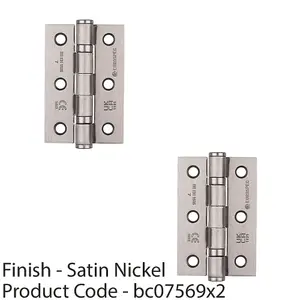 2 PACK - PAIR Grade 7 Ball Bearing Hinge - 76 x 51mm Satin Nickel Interior Door Fixing