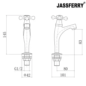 JASSFERRY Tall Pair of Basin Pillar Taps High Neck Victorian Crosshead Handle Chrome 1/2"