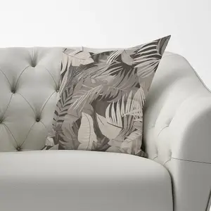 Grey Brown Tropical Leaves Cushions 60cm x 60cm