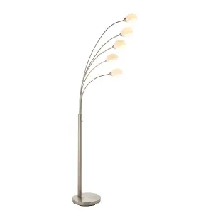 Luminosa Jaspa LED 5 Light Floor Lamp Satin Nickel, White Glass