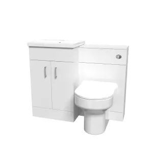 Nes Home White Vanity Basin Cabinet, WC Unit & Comfort Back To Wall Toilet