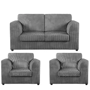 Luxor Jumbo Cord 2 + 1 + 1 Fabric 3 Piece Sofa Suite - Fullback Grey