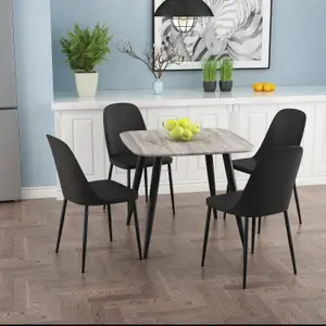 Core Products Aspen Grey Oak Effect 80cm Square Dining Table with 4 Black Plastic Duo Design Chairs