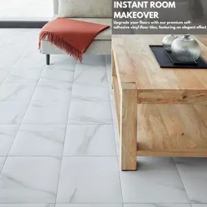 Self-Adhesive Vinyl Floor Tiles - 30 Pack for 30 ft² (2.79 m²) Coverage - Peel & Stick Vinyl Floor Tiles - White Marble Effect