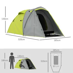 Outsunny 2 Man Camping Tent with Living Area, 2000mm Waterproof, Yellow