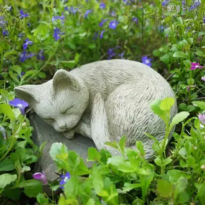 Sleeping Cat Stone Statue Outdoor Kitten Garden Ornament British Made Sculpture