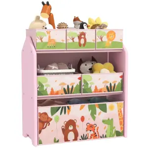 AIYAPLAY Kids Toy Storage Unit with 6 Storage Boxes for Playroom, Pink