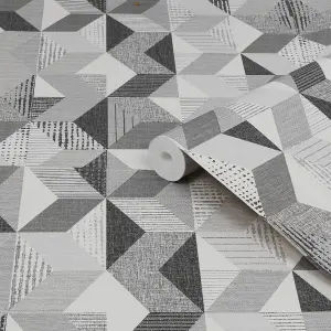 Fresco Tribal Geometric Grey / Black Wallpaper