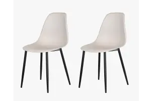 PAIR of Calico Cream Aspen curve plastic  chairs with black metal legs