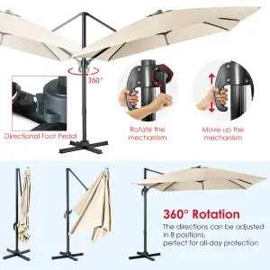 Costway 3 x 3m Garden Cantilever Parasol 3 Positions Adjustable Square Overhanging Umbrella